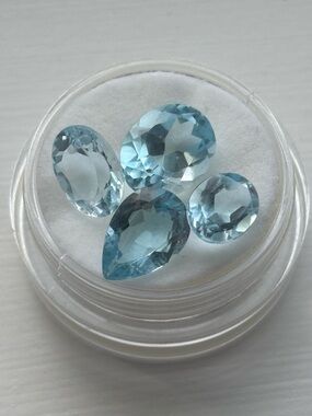 Blue Topaz Gemstone Lot – Oval & Pear Cut Sky Blue Loose Stones (Set of 4)